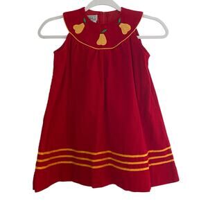 Vintage Girls Smock Dress Pears Red Corduroy Saks 5th Ave. Kids Size 6